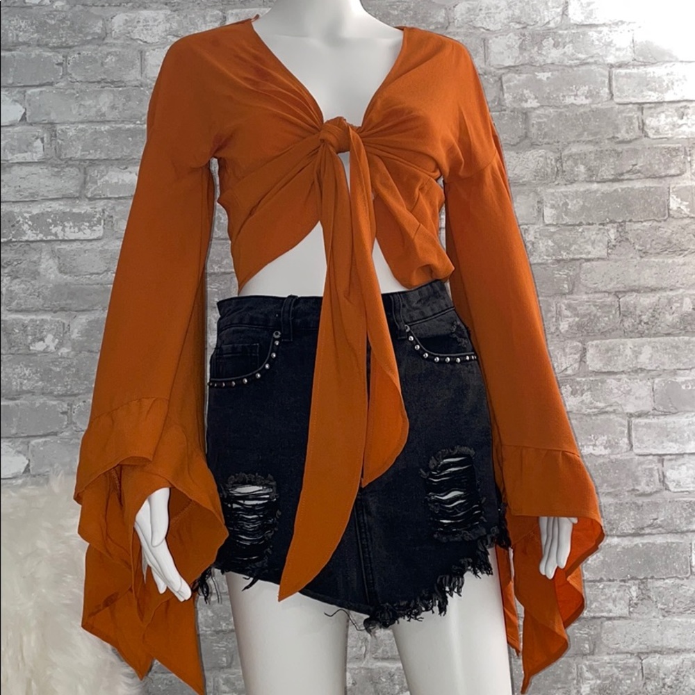 Burnt orange front tie shirt
